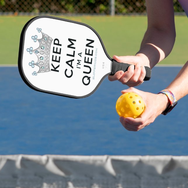 SlipperyJoe's Keep Calm Queen royal crown jewels a Pickleball Paddle (Insitu)