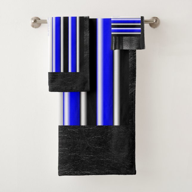 SlipperyJoe's leather pride flag black royal blue  Bath Towel Set (Insitu)