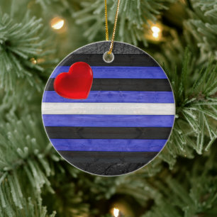 SlipperyJoe's leather pride flag black royal blue Ceramic Ornament