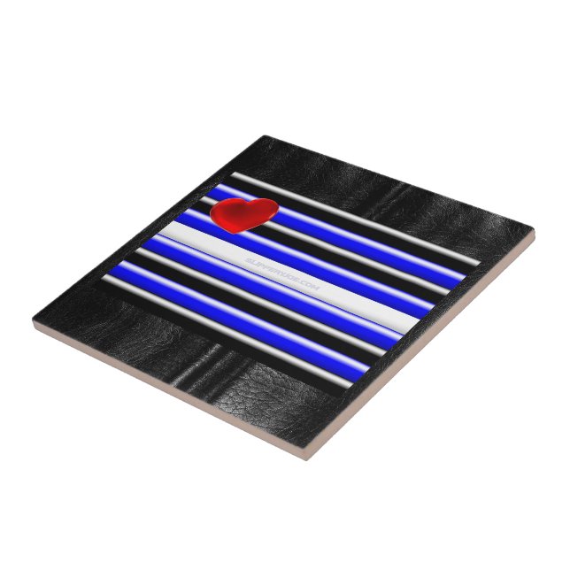 SlipperyJoe's leather pride flag black royal blue  Ceramic Tile (Side)