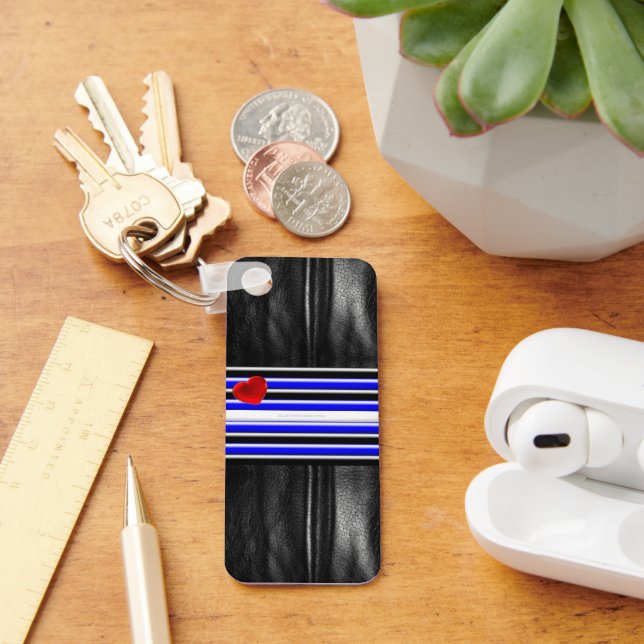 SlipperyJoe's leather pride flag black royal blue  Key Ring (Desk)