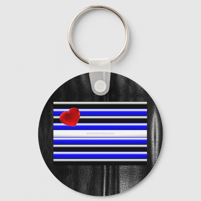 SlipperyJoe's leather pride flag black royal blue  Key Ring (Front)