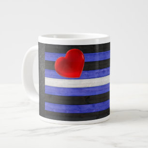 SlipperyJoe's leather pride flag black royal blue Large Coffee Mug