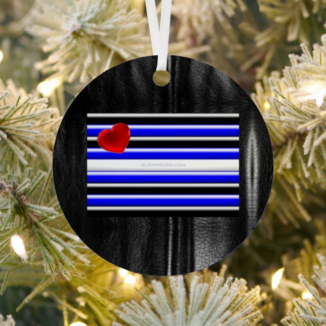 SlipperyJoe's leather pride flag black royal blue  Metal Tree Decoration (Insitu)