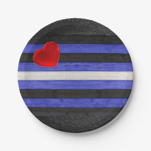 SlipperyJoe's leather pride flag black royal blue Paper Plate