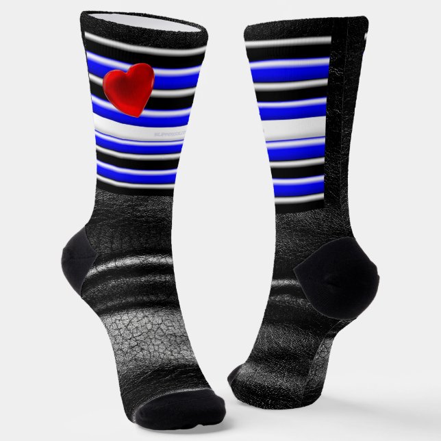 SlipperyJoe's leather pride flag black royal blue  Socks (Angled)
