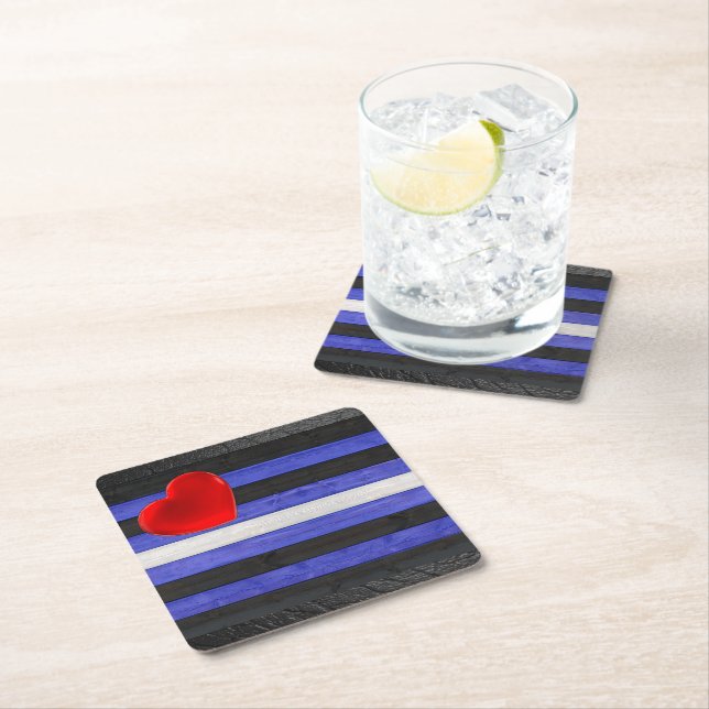 SlipperyJoe's leather pride flag black royal blue  Square Paper Coaster (Insitu)