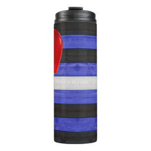 SlipperyJoe's leather pride flag black royal blue Thermal Tumbler