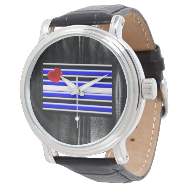 SlipperyJoe's leather pride flag black royal blue  Watch (Angled)