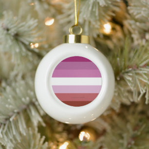 SlipperyJoe's lesbian pride flag feminine communit Ceramic Ball Christmas Ornament