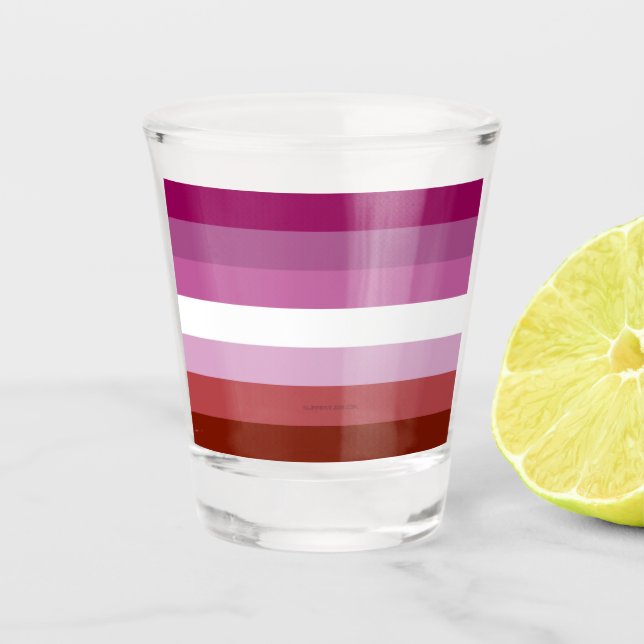SlipperyJoe's lesbian pride flag feminine communit Shot Glass (Front)