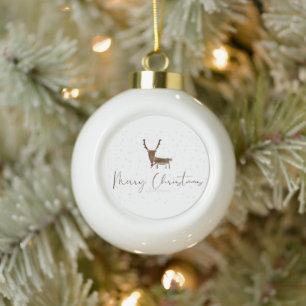 SlipperyJoe's line art silhouette reindeer minimal Ceramic Ball Christmas Ornament