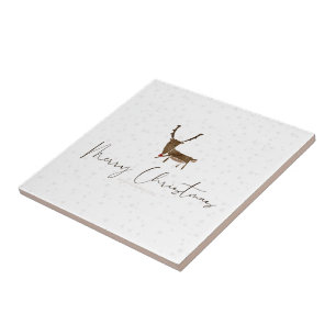 SlipperyJoe's line art silhouette reindeer minimal Ceramic Tile