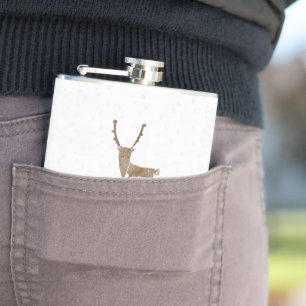 SlipperyJoe's line art silhouette reindeer minimal Hip Flask