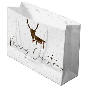 SlipperyJoe's line art silhouette reindeer minimal Large Gift Bag