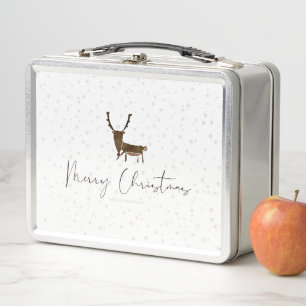 SlipperyJoe's line art silhouette reindeer minimal Metal Lunch Box