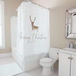 SlipperyJoe's line art silhouette reindeer minimal Shower Curtain