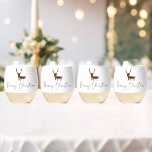 SlipperyJoe's line art silhouette reindeer minimal Stemless Wine Glass