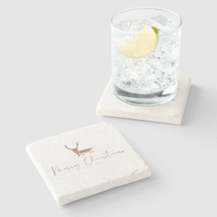 SlipperyJoe's line art silhouette reindeer minimal Stone Coaster