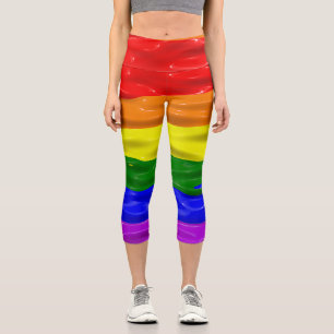 SlipperyJoe's liquid gloss pride flag red orange y Capri Leggings