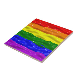 SlipperyJoe's liquid gloss pride flag red orange y Ceramic Tile