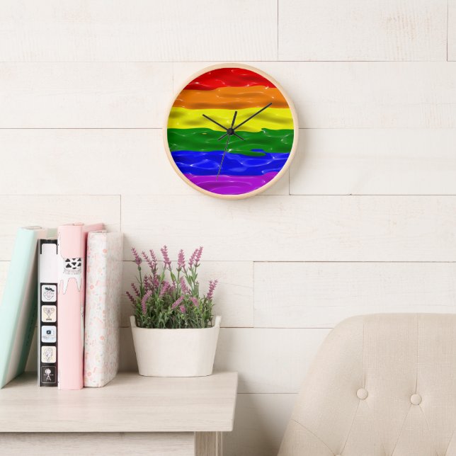 SlipperyJoe's liquid gloss pride flag red orange y Clock (Reading Room)
