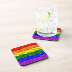 SlipperyJoe's liquid gloss pride flag red orange y Coaster