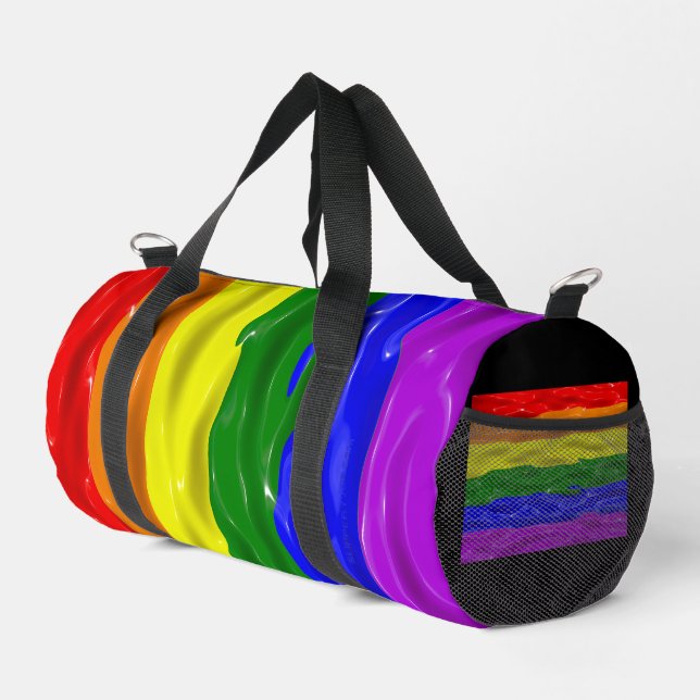 SlipperyJoe's liquid gloss pride flag red orange y Duffle Bag (Right Corner)