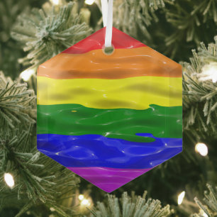 SlipperyJoe's liquid gloss pride flag red orange y Glass Tree Decoration