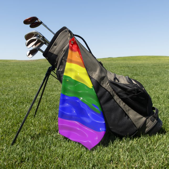 SlipperyJoe's liquid gloss pride flag red orange y Golf Towel (Green)