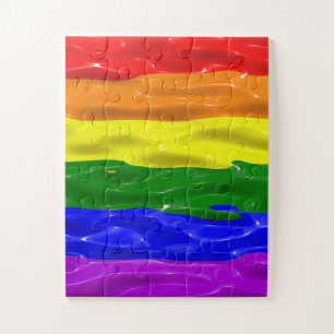 SlipperyJoe's liquid gloss pride flag red orange y Jigsaw Puzzle
