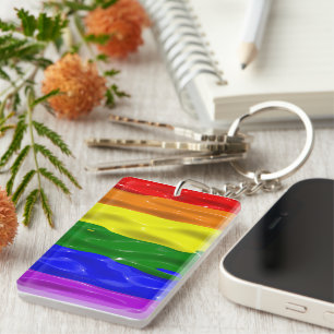 SlipperyJoe's liquid gloss pride flag red orange y Key Ring