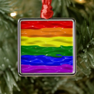 SlipperyJoe's liquid gloss pride flag red orange y Metal Ornament