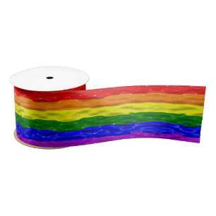 SlipperyJoe's liquid gloss pride flag red orange y Satin Ribbon