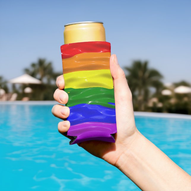 SlipperyJoe's liquid gloss pride flag red orange y Seltzer Can Cooler (In Situ Pool)