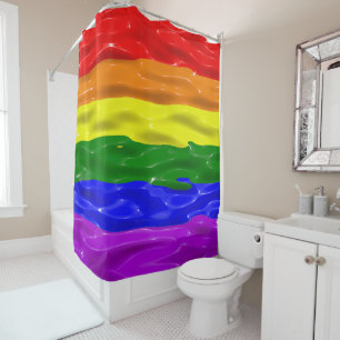 SlipperyJoe's liquid gloss pride flag red orange y Shower Curtain
