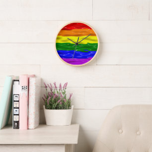 SlipperyJoe's liquid shimmer rainbow pride colours Clock