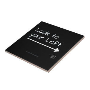 SlipperyJoe's look left funny stark white arrow pl Ceramic Tile