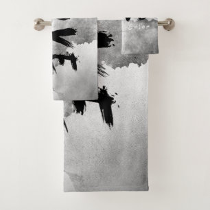 SlipperyJoe's Love has no colour saying black whit Bath Towel Set