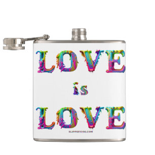 SlipperyJoe's love is love spray paint gay pride c Hip Flask