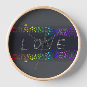SlipperyJoe's Love words rainbow dots scribbled da Clock