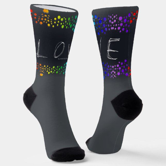 SlipperyJoe's Love words rainbow dots scribbled da Socks (Angled)