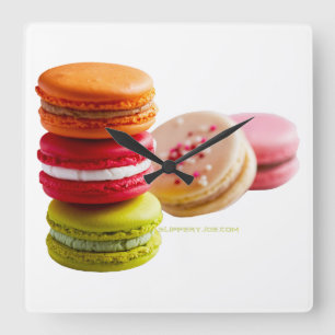 SlipperyJoe's Macaroon cookies French stacked food Square Wall Clock