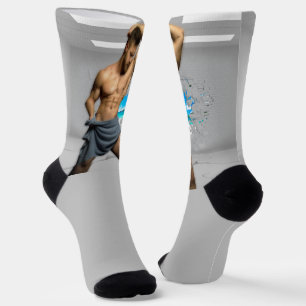 SlipperyJoe's Man in a towel white room muscles cr Socks