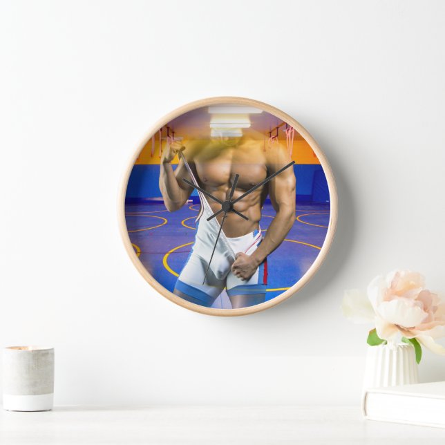 SlipperyJoe's Man six-pack wrestling singlet gym b Clock (Home)
