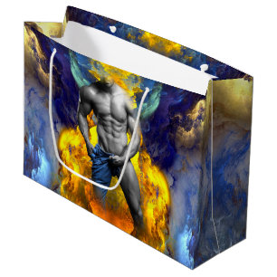 SlipperyJoe's Man steamy shirtless abs sixpack put Large Gift Bag