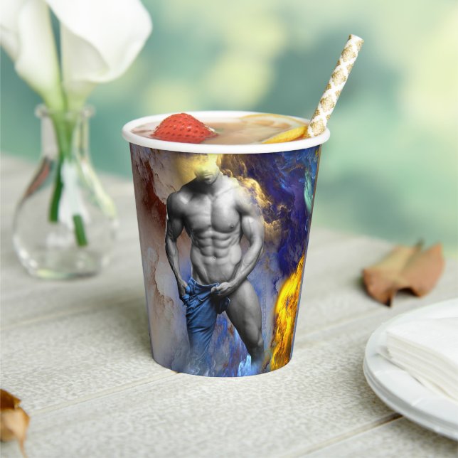 SlipperyJoe's Man steamy shirtless abs sixpack put Paper Cups (Insitu)