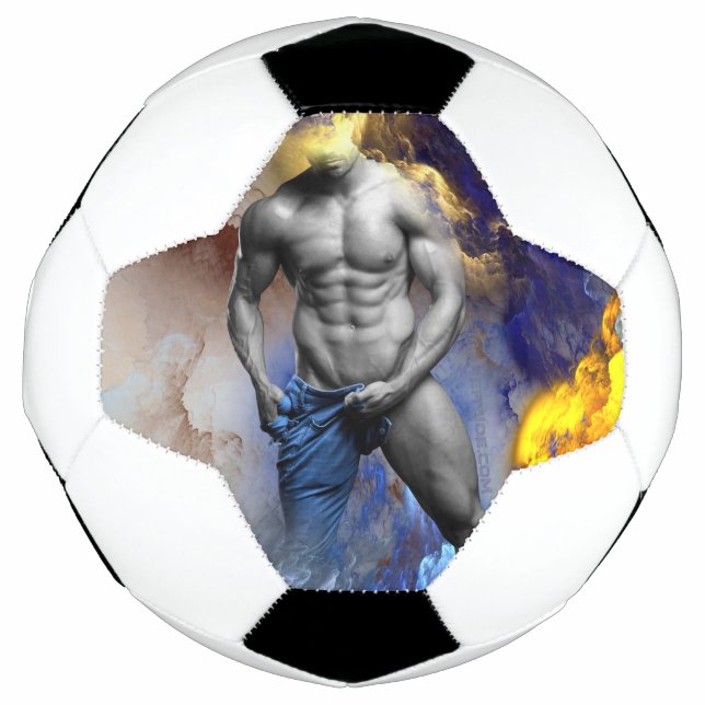 SlipperyJoe's Man steamy shirtless abs sixpack put Soccer Ball (Front)