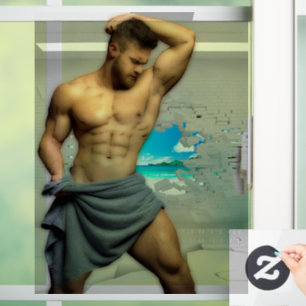 SlipperyJoe's Man towel broken white brick wall ba