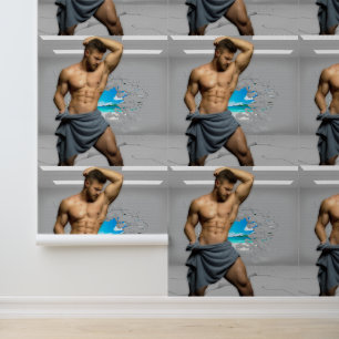 SlipperyJoe's Man towel broken white brick wall ba